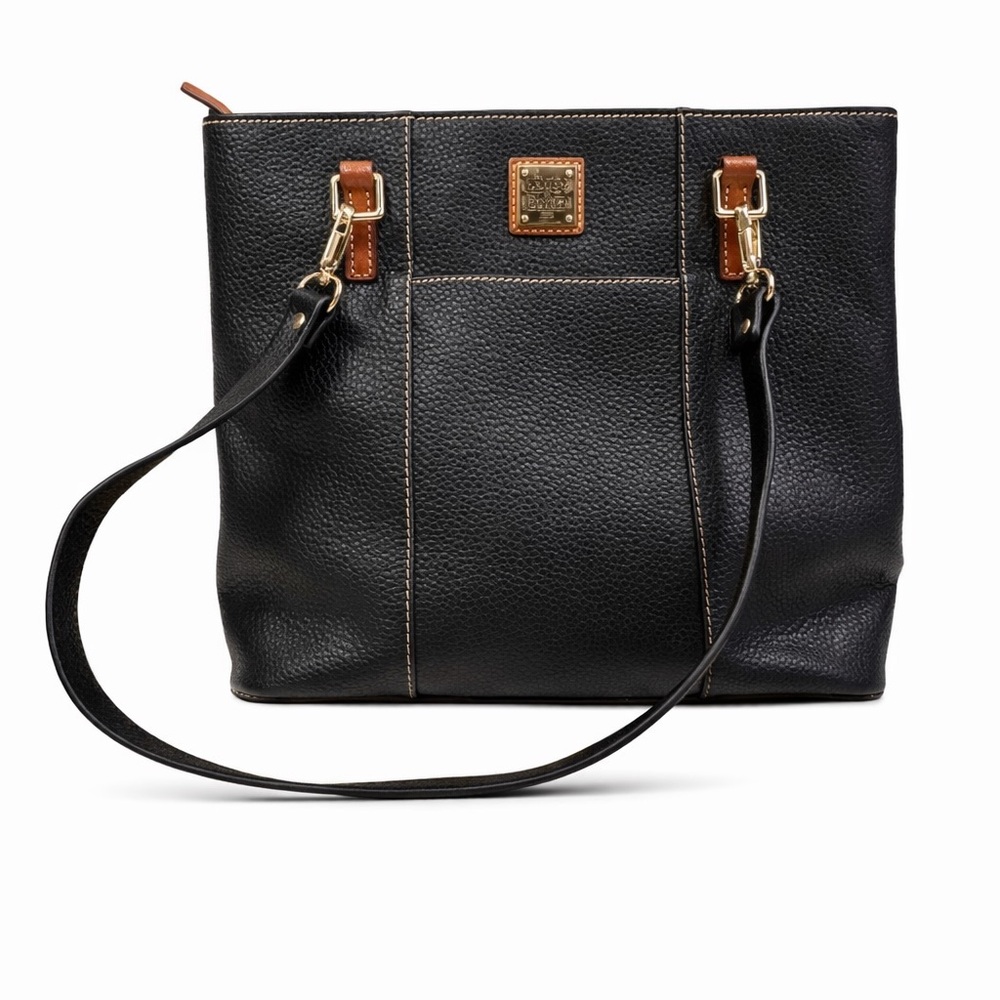 DOONEY & BOURKE LEXINGTON Black Brown Pebbled Leather Shoulder Tote Purse Bag